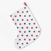 Patriotisch rotes, weißes und blaues Sternmuster Großer Weihnachtsstrumpf (Rückseite (Hängend))