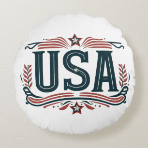 Patriotisch, Vintag USA Rundes Kissen