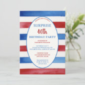 Patriotische 40. Red White Blue Überraschung Gebur Einladung (Stehend Vorderseite)
