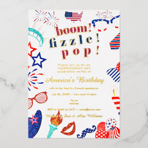 Patriotische 4. Juli Fourth Boom Fizzle Pop BBQ-Ei Folieneinladung