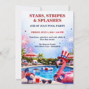 Patriotische 4. Juli-Poolparty - Rot Weiß Blau Einladung