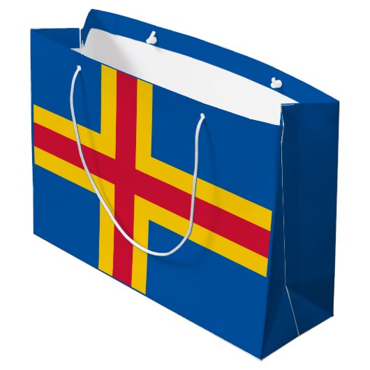 Patriotische Åland-Inseln-Flagge Große Geschenktüte (Rückseite Schrägansicht)