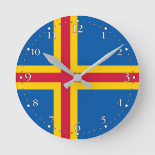 Patriotische Åland-Inseln-Flagge Runde Wanduhr