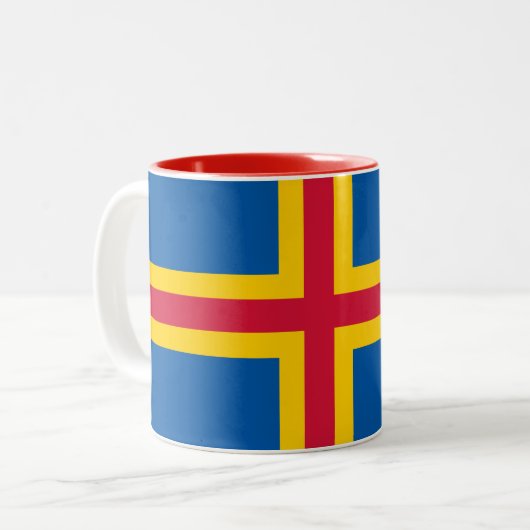 Patriotische Åland-Inseln-Flagge Zweifarbige Tasse (Vorderseite Links)