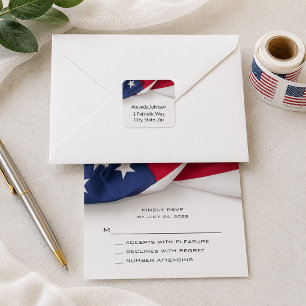 Patriotische American-Flag-Hochzeit  Quadratischer Aufkleber