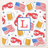 Patriotische American Flag Hummer Beer Star Monogr Rechteckiger Pappuntersetzer (Vorderseite)