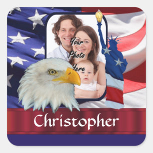Patriotische American Icon Fotovorlage Quadratischer Aufkleber