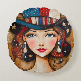 Patriotische Amerikanerin Rundes Kissen