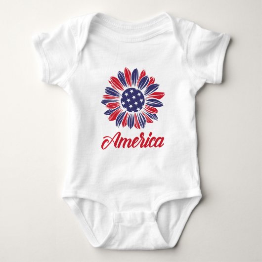 Patriotische Amerikanerin Sonnenblume Baby Strampler (Vorderseite)