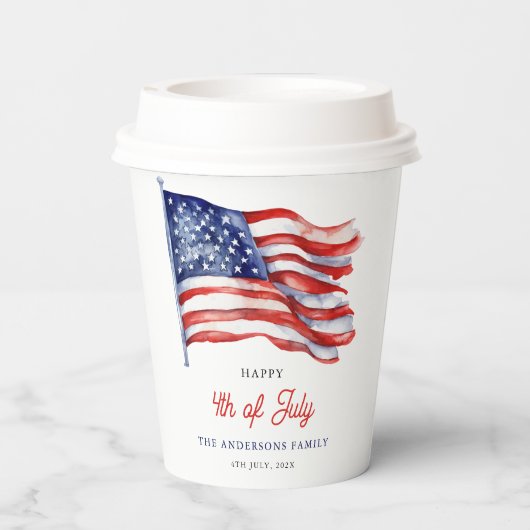Patriotische amerikanische Flagge 4. Juli Begrüßun Pappbecher (Rückseite)