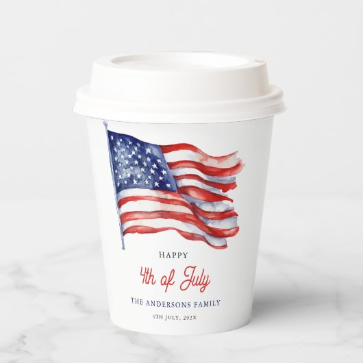 Patriotische amerikanische Flagge 4. Juli Begrüßun Pappbecher (Vorderseite)