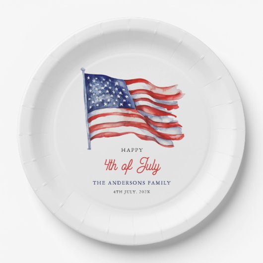 Patriotische amerikanische Flagge 4. Juli Begrüßun Pappteller (Vorderseite)