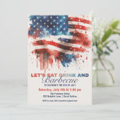 Patriotische amerikanische Flagge 4. Juli GRILLEN Einladung (Stehend Vorderseite)