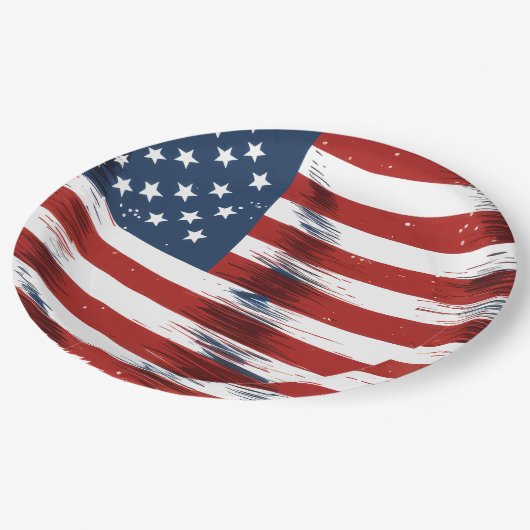 Patriotische amerikanische Flagge 4. Juli Pappteller (Schrägansicht)