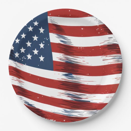 Patriotische amerikanische Flagge 4. Juli Pappteller (Vorderseite)