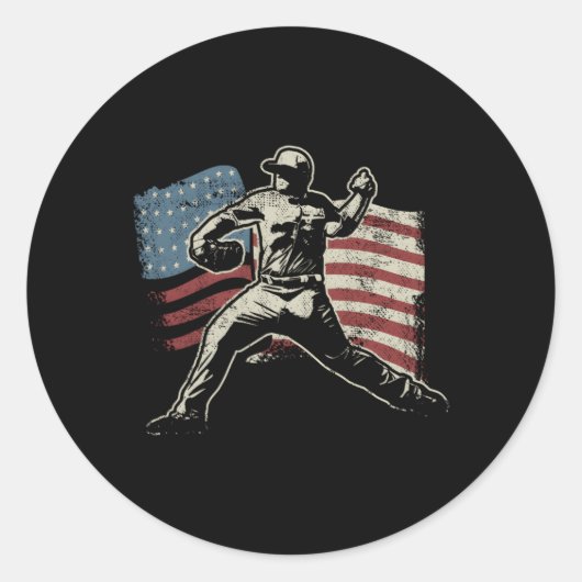 Patriotische amerikanische Flagge Baseball Basebal Runder Aufkleber (Vorderseite)