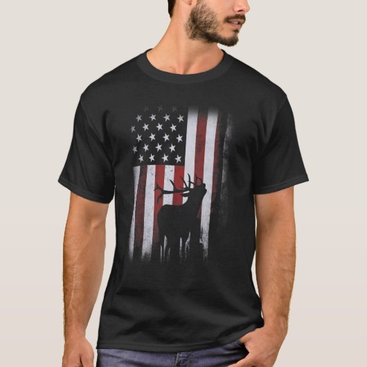 Patriotische amerikanische Flagge Elk Hunter Men E T-Shirt (Vorderseite)