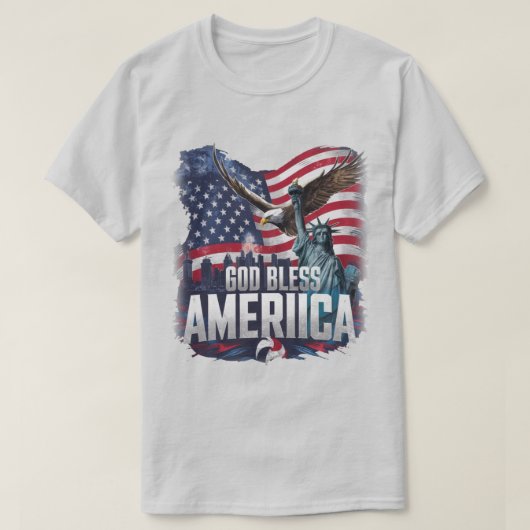 Patriotische amerikanische Flagge Gott segne Ameri T-Shirt (Design vorne)
