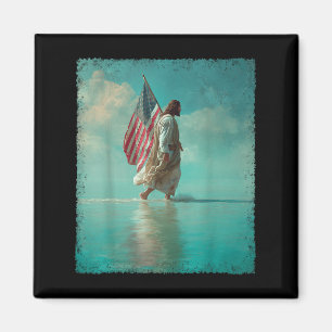 Patriotische amerikanische Flagge Jesus läuft auf  Magnet