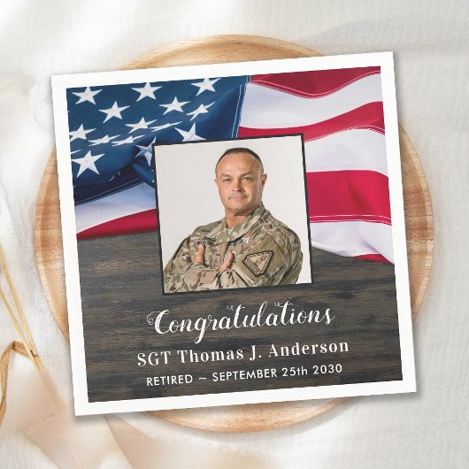 Patriotische amerikanische Flagge Militärruhestand Serviette