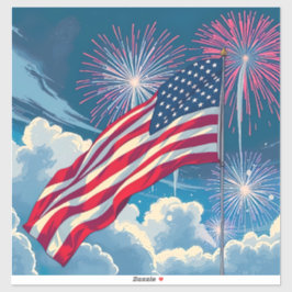 Patriotische amerikanische Flagge mit Feuerwerken  Aufkleber