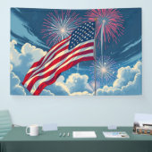 Patriotische amerikanische Flagge mit Feuerwerken  Banner (Messe)