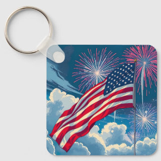 Patriotische amerikanische Flagge mit Feuerwerken  Schlüsselanhänger