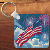 Patriotische amerikanische Flagge mit Feuerwerken Schlüsselanhänger (Vorderseite)