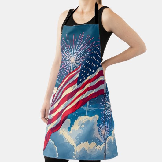 Patriotische amerikanische Flagge mit Feuerwerken Schürze (InSitu)