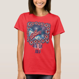 Patriotische amerikanische Flagge mit Feuerwerken  T-Shirt
