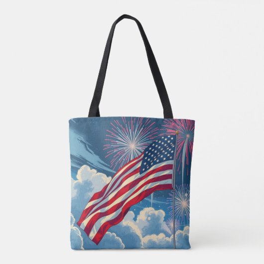 Patriotische amerikanische Flagge mit Feuerwerken Tasche (Rückseite)