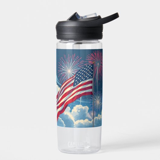 Patriotische amerikanische Flagge mit Feuerwerken Trinkflasche (Links)