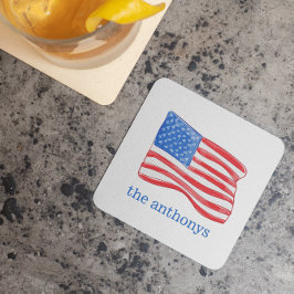 Patriotische Amerikanische Flagge Personalisiert Rechteckiger Pappuntersetzer
