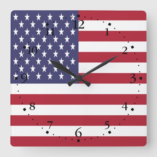 Patriotische amerikanische Flagge Quadratische Wanduhr (Vorderseite)