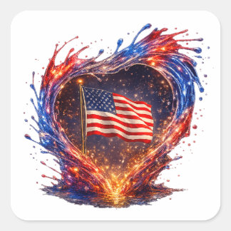 Patriotische amerikanische Flagge Quadratischer Aufkleber