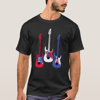 Patriotische amerikanische Flagge rote Gitarre wei T-Shirt