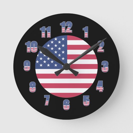 Patriotische amerikanische Flagge Runde Wanduhr (Vorderseite)