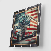 Patriotische amerikanische Flagge Semi Truck Quadratische Wanduhr (Winkel)