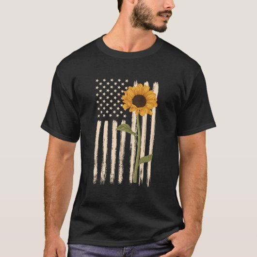 Patriotische amerikanische Flagge Sonnenblume Läss T-Shirt (Vorderseite)