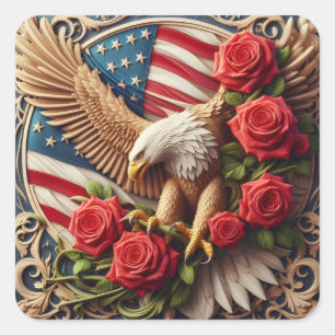 Patriotische amerikanische Flagge und Adler Quadratischer Aufkleber