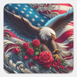 Patriotische amerikanische Flagge und Adler Quadratischer Aufkleber