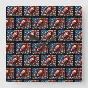 Patriotische amerikanische Flagge und Football-Spo Quadratische Wanduhr