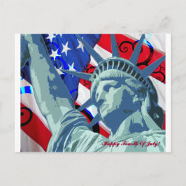 Patriotische amerikanische Flagge und Freiheitssta Postkarte