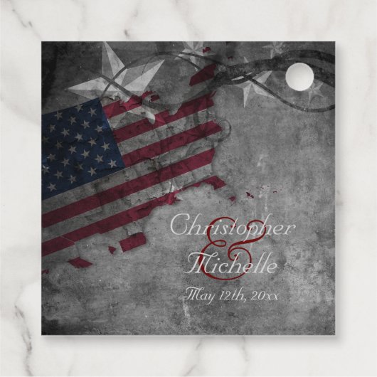 Patriotische amerikanische Flagge und Sterne Hochz Geschenkanhänger (Rückseite)
