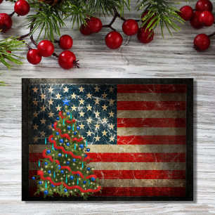 Patriotische amerikanische Flagge und Weihnachtsba Feiertagskarte