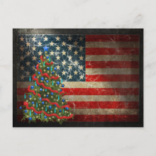 Patriotische amerikanische Flagge und Weihnachtsba Feiertagspostkarte