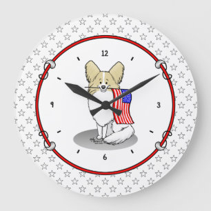 Patriotische amerikanische Flagge USA Papillon (Zi Große Wanduhr