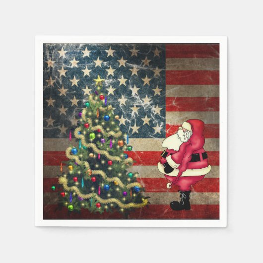 Patriotische amerikanische Flagge, Weihnachtsbaum  Serviette (Vorderseite)