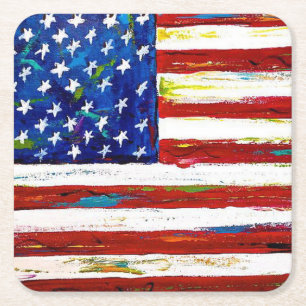 Patriotische amerikanische Flaggenkunst Rechteckiger Pappuntersetzer