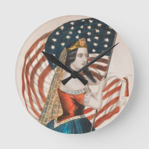 Patriotische amerikanische Frau Amerikanische Fl Runde Wanduhr